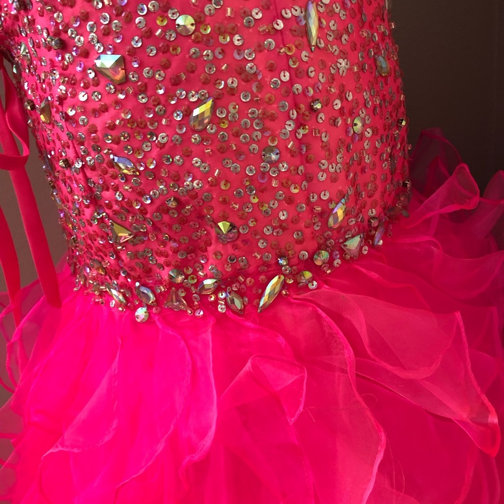🔴CLEARANCE NEW TIFFANY DESIGNS SZ 4 NEON PINK CORSET BEAD ORGANZA FORMAL GOWN - Picture 12 of 14